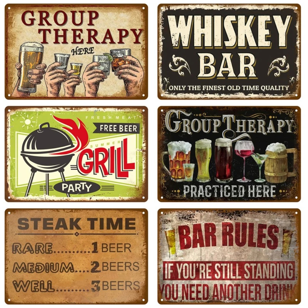 Wine Beer Pub - CIFBUY ヴィンテージパブバービールワインウイスキーアルミニウムウォールアート、防水メタルサイン、マンケイブホームデコレーション用