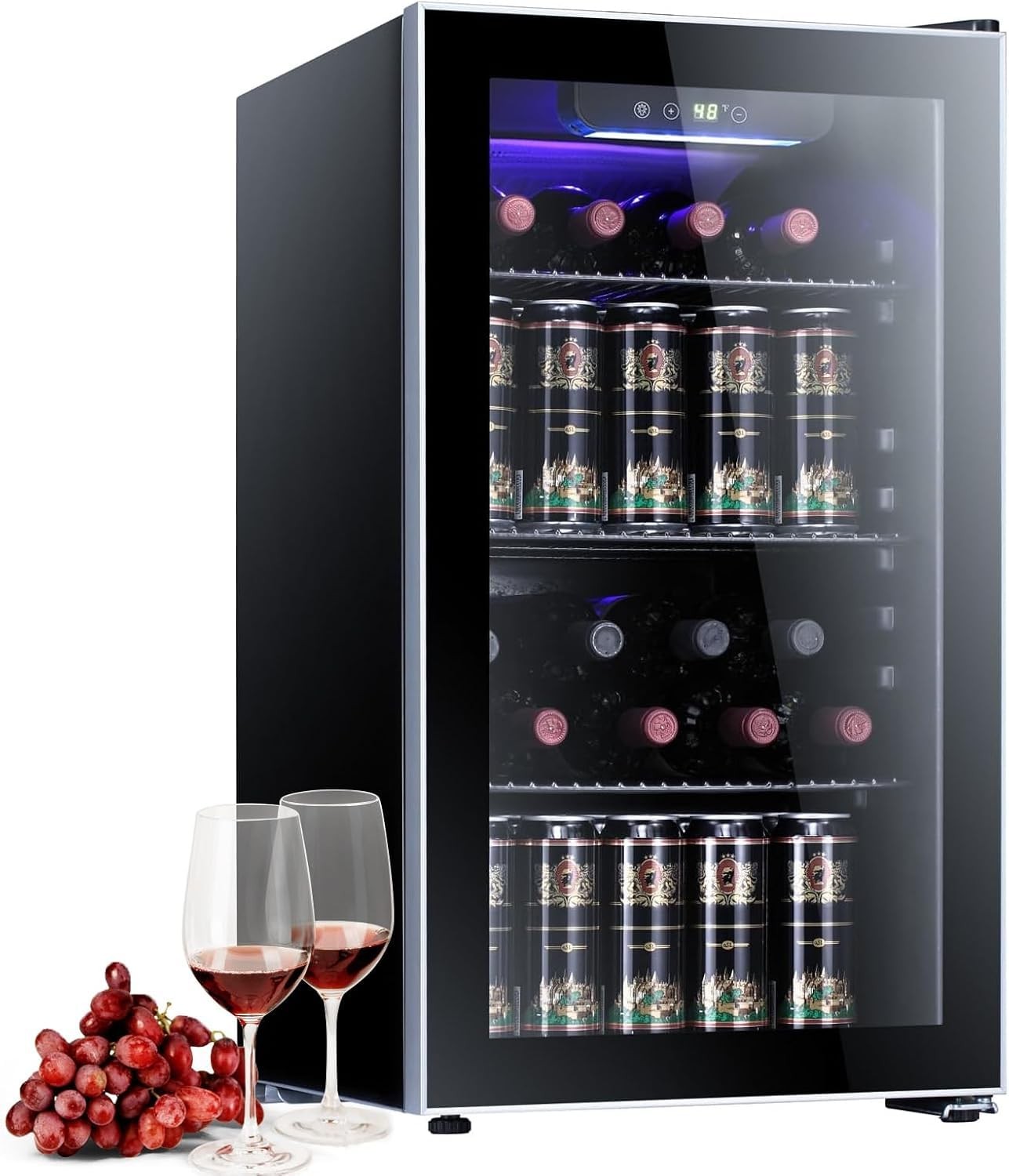 Wine Beer Fridge Cabinet - 3.0立方フィート ワインクーラーキャビネット冷蔵庫ミニセラー | ビールやソーダ用の静かなバー用冷蔵庫。 透明なガラス扉、調整可能
