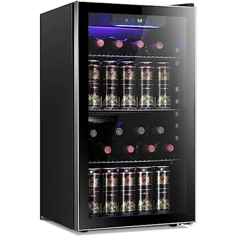 Wine Beer Fridge Cabinet - 26本収納 130缶収納 ワインクーラー/キャビネット 飲料冷蔵庫 ミニワインセラー ビール/ソーダ用