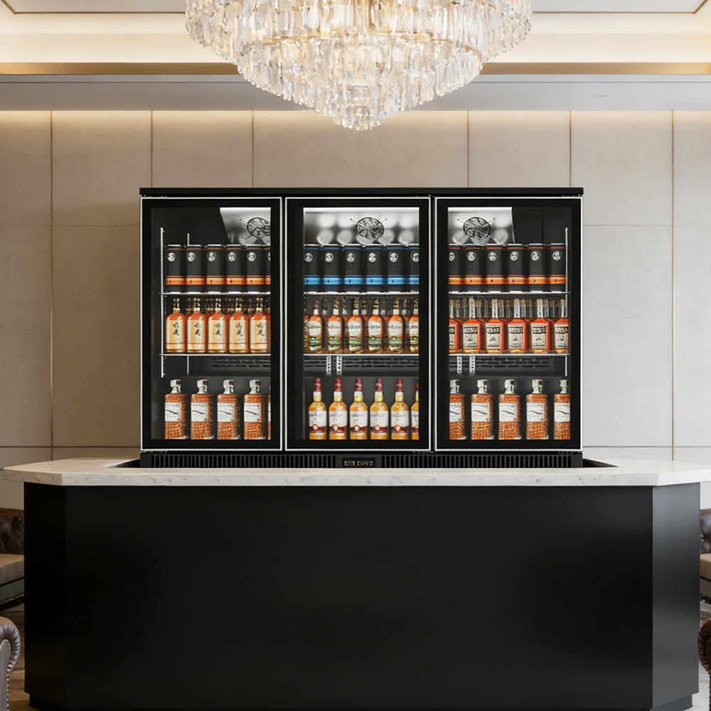 ミニ飲料クーラー冷蔵庫 3ドア バー冷蔵庫 ガラス扉 アンダ - Wine Beer Fridge Cabinet のレビューと価格
