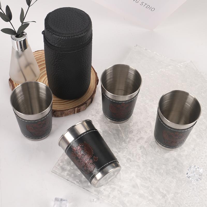 4個セット アウトドアトラベルカップ ステンレス製カップ P - Whisky Beer And Wine のレビューと価格