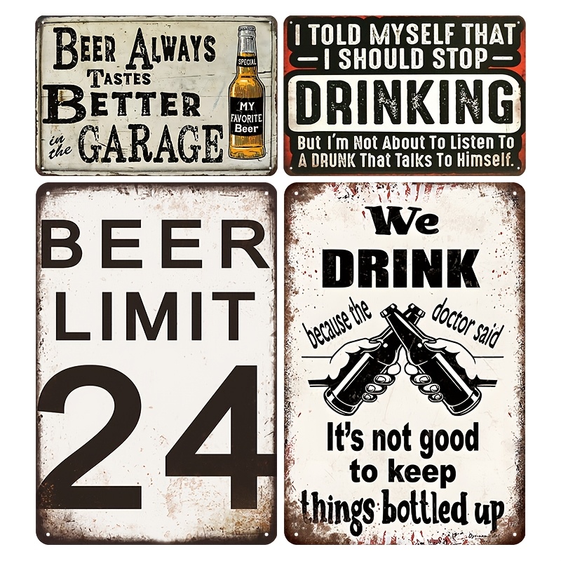 ヴィンテージビールとワインのメタルサイン4枚セット - マン - Wine Beer Pub のレビューと価格