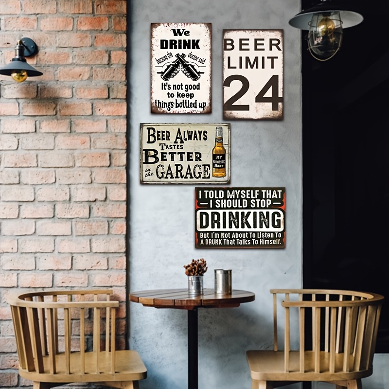 ヴィンテージビールとワインのメタルサイン4枚セット - マン - Wine Beer Pub のレビューと価格